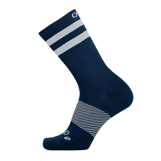 Wicked Comfort SocksCrew Navy/Silver Stripes banner